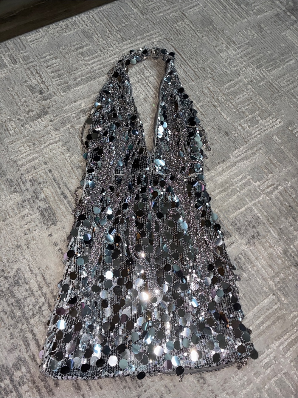 AKIRA Silver Sequin Halter Mini Dress